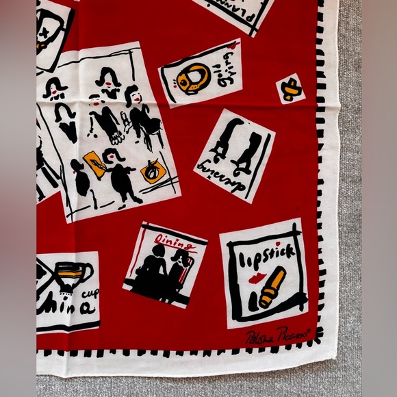 ✨PALOMA PICASSO Vintage “A Day in the Life”Silk Square Scarf Red Cream Black - Picture 10 of 10